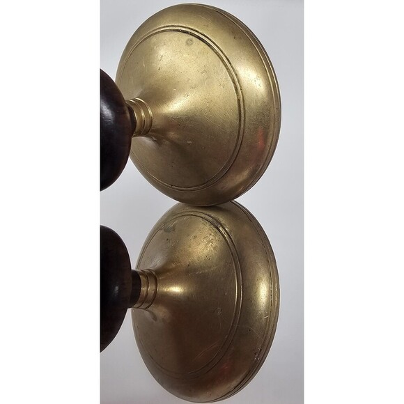 Vintage Pair of MCM Teak Wood & Brass Candle Stick Holders Tapered 3.5" - Picture 4 of 12